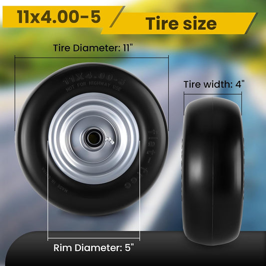 11x4.00 - 5 Lawn Mower Front Tires (2 - Pack) – Smooth - Rolling Tubeless Replacement for Riding Mowers T1140052PK - with | Sold by Uncle Wiener's Wholesale
