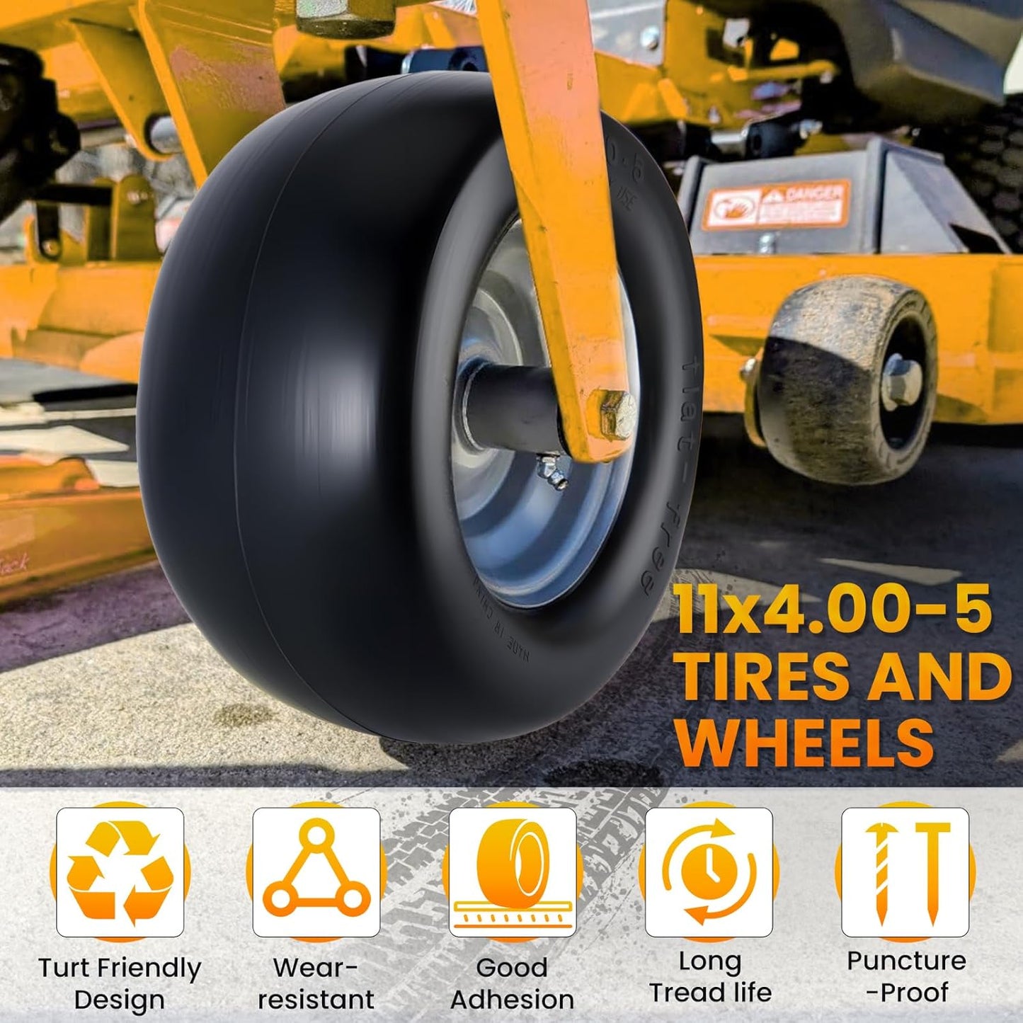 11x4.00 - 5 Lawn Mower Front Tires (2 - Pack) – Smooth - Rolling Tubeless Replacement for Riding Mowers T1140052PK - with | Sold by Uncle Wiener's Wholesale