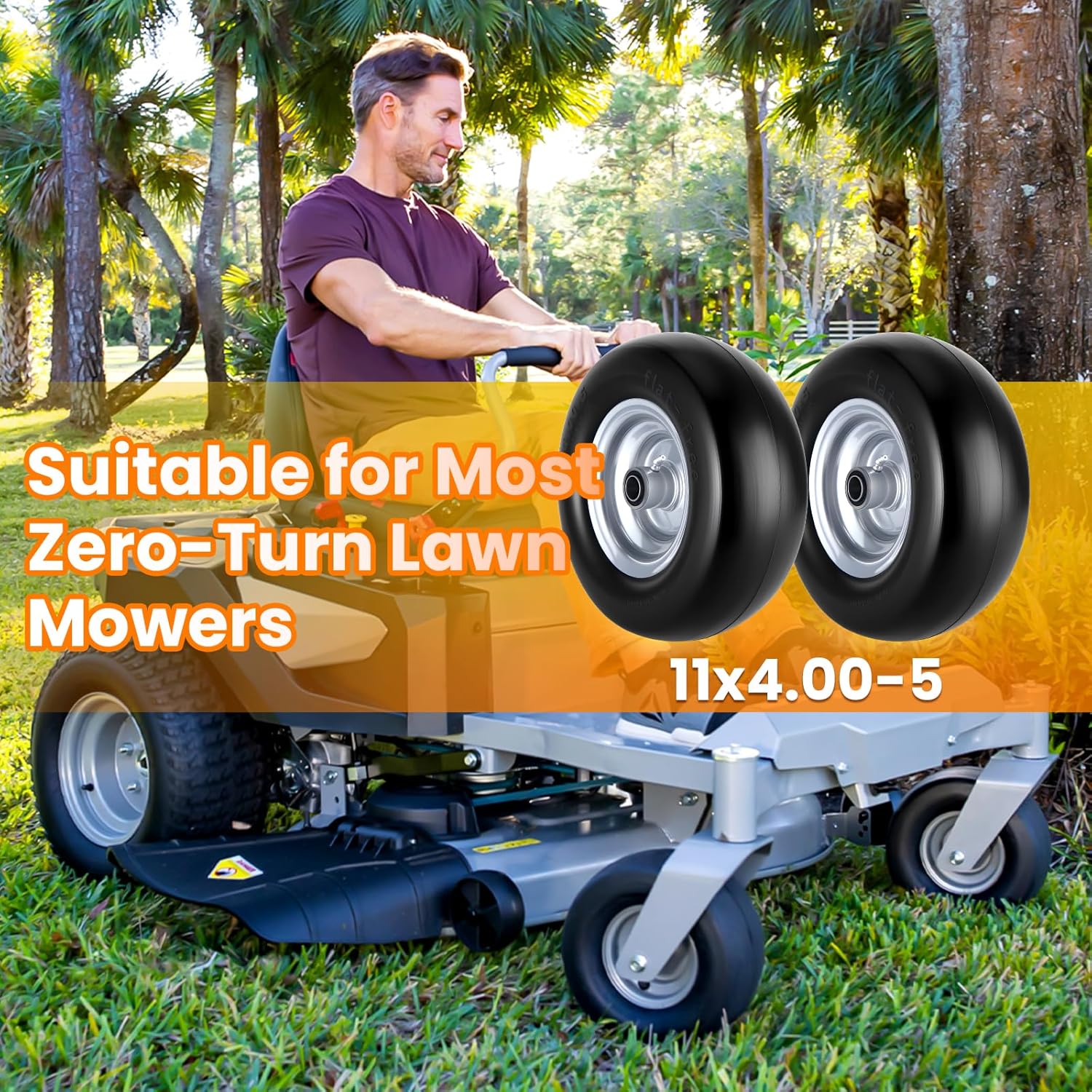 11x4.00 - 5 Lawn Mower Front Tires (2 - Pack) – Smooth - Rolling Tubeless Replacement for Riding Mowers T1140052PK - with | Sold by Uncle Wiener's Wholesale