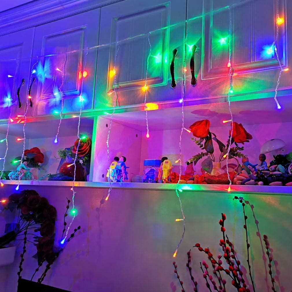12 FT Hanging Icicle Curtain LED Lights – Outdoor Waterproof String Lights with 8 Modes (Warm White / RGB / Bright White) | 96OLL - with | Sold by Uncle Wiener's Wholesale