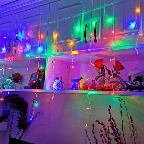 12 FT Hanging Icicle Curtain LED Lights – Outdoor Waterproof String Lights with 8 Modes (Warm White / RGB / Bright White) | 96OLL - with | Sold by Uncle Wiener's Wholesale