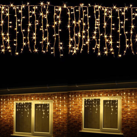 12 FT Hanging Icicle Curtain LED Lights – Outdoor Waterproof String Lights with 8 Modes (Warm White / RGB / Bright White) | 96OLL - with | Sold by Uncle Wiener's Wholesale