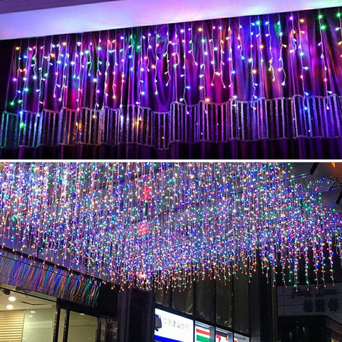 12 FT Hanging Icicle Curtain LED Lights – Outdoor Waterproof String Lights with 8 Modes (Warm White / RGB / Bright White) | 96OLL - with | Sold by Uncle Wiener's Wholesale