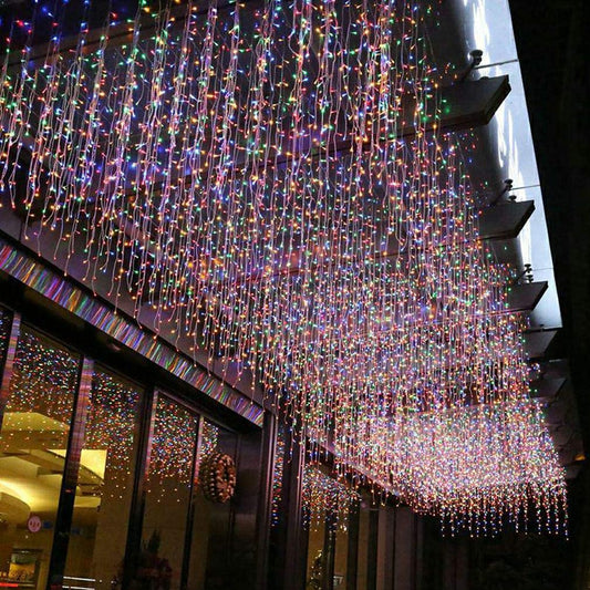12 FT Hanging Icicle Curtain LED Lights – Outdoor Waterproof String Lights with 8 Modes (Warm White / RGB / Bright White) | 96OLL - with | Sold by Uncle Wiener's Wholesale