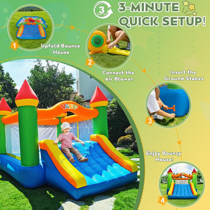 12 ft x 9 ft Rainbow Inflatable Bounce House with Slide, 380W Blower, Safety Net, Stakes &amp; Carry Bag 6208 - with | Sold by Uncle Wiener's Wholesale