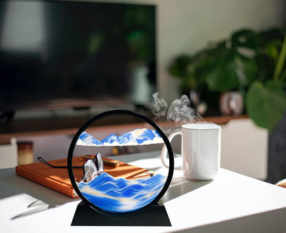 12" Moving Sand Art Picture, Liquid Motion 3D Deep Sea Sandscape with Round Glass Frame Desktop Decor - with Blue Liquid Motion Sand Art | Sold by Uncle Wiener's Wholesale