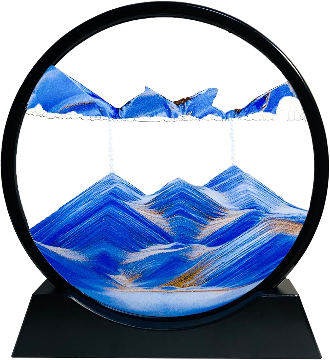 12" Moving Sand Art Picture, Liquid Motion 3D Deep Sea Sandscape with Round Glass Frame Desktop Decor - with Blue Liquid Motion Sand Art | Sold by Uncle Wiener's Wholesale