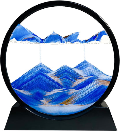 12" Moving Sand Art Picture, Liquid Motion 3D Deep Sea Sandscape with Round Glass Frame Desktop Decor - with Blue Liquid Motion Sand Art | Sold by Uncle Wiener's Wholesale