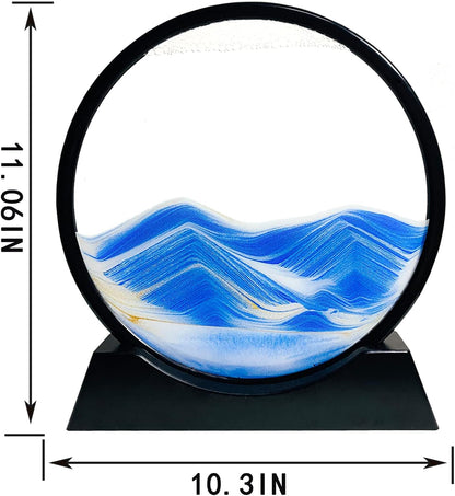 12" Moving Sand Art Picture, Liquid Motion 3D Deep Sea Sandscape with Round Glass Frame Desktop Decor - with Blue Liquid Motion Sand Art | Sold by Uncle Wiener's Wholesale