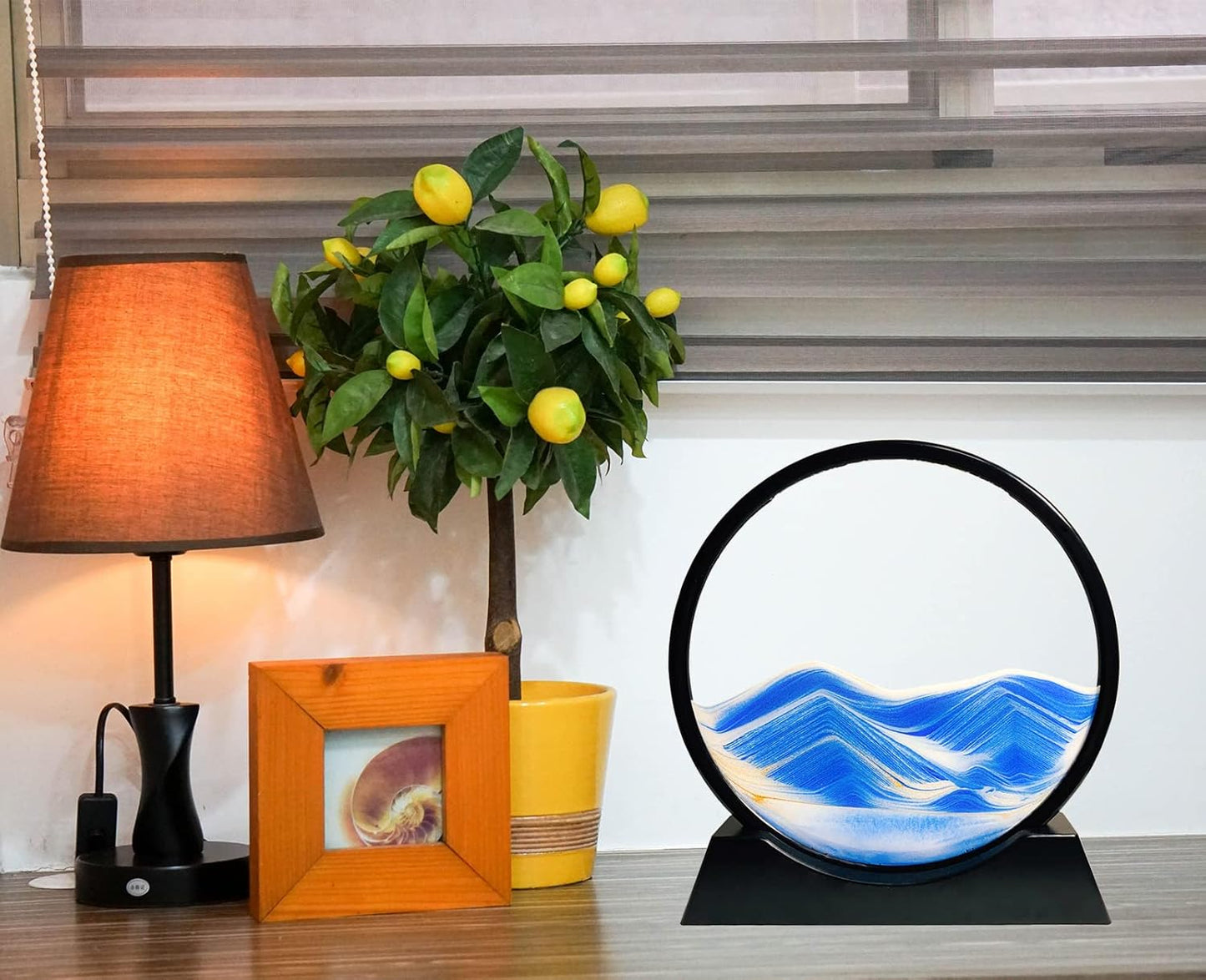 12" Moving Sand Art Picture, Liquid Motion 3D Deep Sea Sandscape with Round Glass Frame Desktop Decor - with Blue Liquid Motion Sand Art | Sold by Uncle Wiener's Wholesale