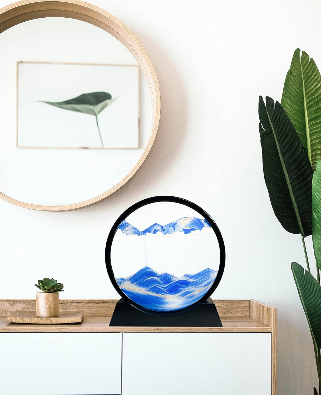 12" Moving Sand Art Picture, Liquid Motion 3D Deep Sea Sandscape with Round Glass Frame Desktop Decor - with Blue Liquid Motion Sand Art | Sold by Uncle Wiener's Wholesale