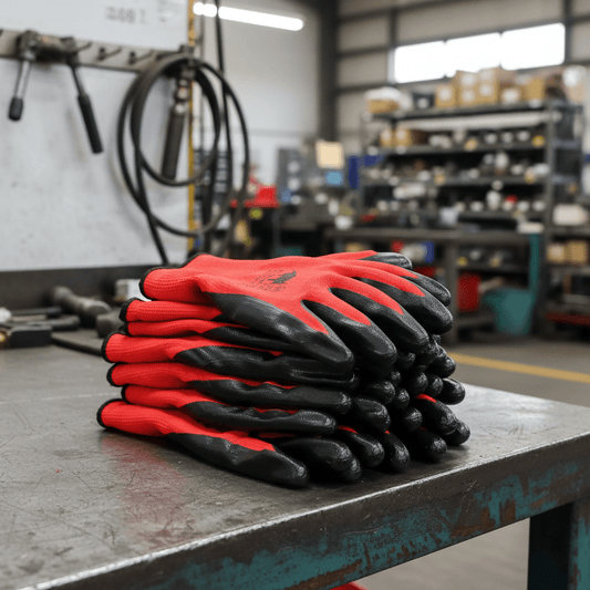 12 Pairs Red Work Gloves with Black Nitrile Palm Coating - General Equipment with Medium | Sold by Uncle Wiener's Wholesale