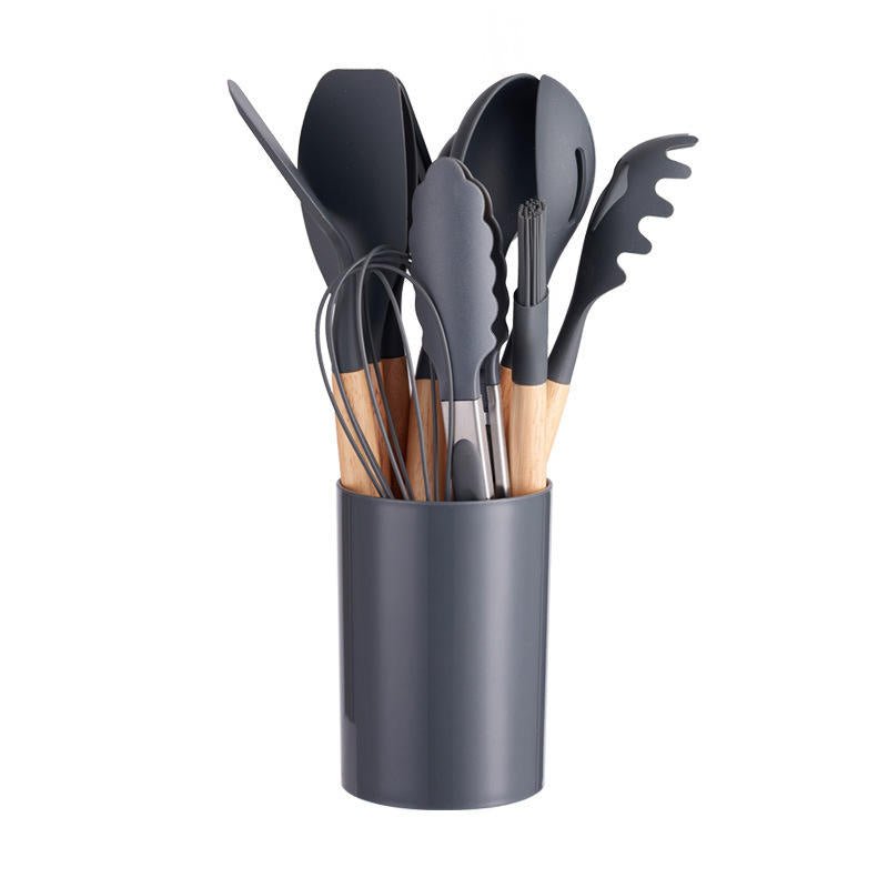 12 - Piece Silicone Kitchen Utensil Set with Wooden Handles U1005 - with | Sold by Uncle Wiener's Wholesale
