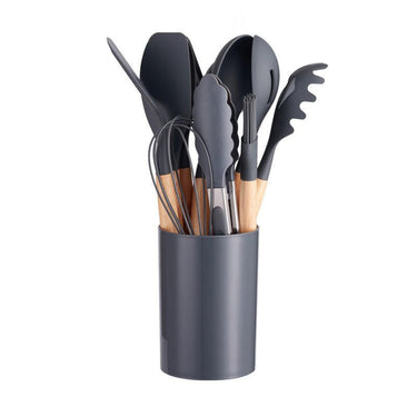 12 - Piece Silicone Kitchen Utensil Set with Wooden Handles U1005 - with | Sold by Uncle Wiener's Wholesale