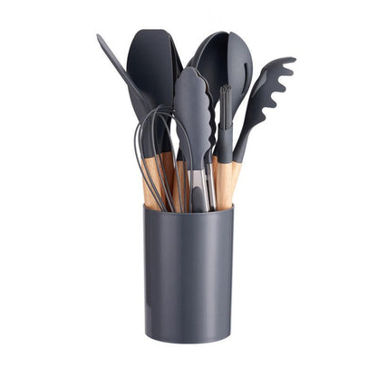 12 - Piece Silicone Kitchen Utensil Set with Wooden Handles U1005 - with | Sold by Uncle Wiener's Wholesale