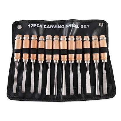 12 Piece Wood Carving Chisel Set High Carbon Steel Woodworking Tools CC012W - with | Sold by Uncle Wiener's Wholesale