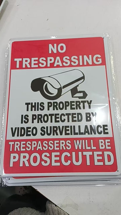 12" x 16" Metal Warning & Novelty Signs Outdoor Tin Wall Signs 91610SET - with No Trespassing Surveillance | Sold by Uncle Wiener's Wholesale