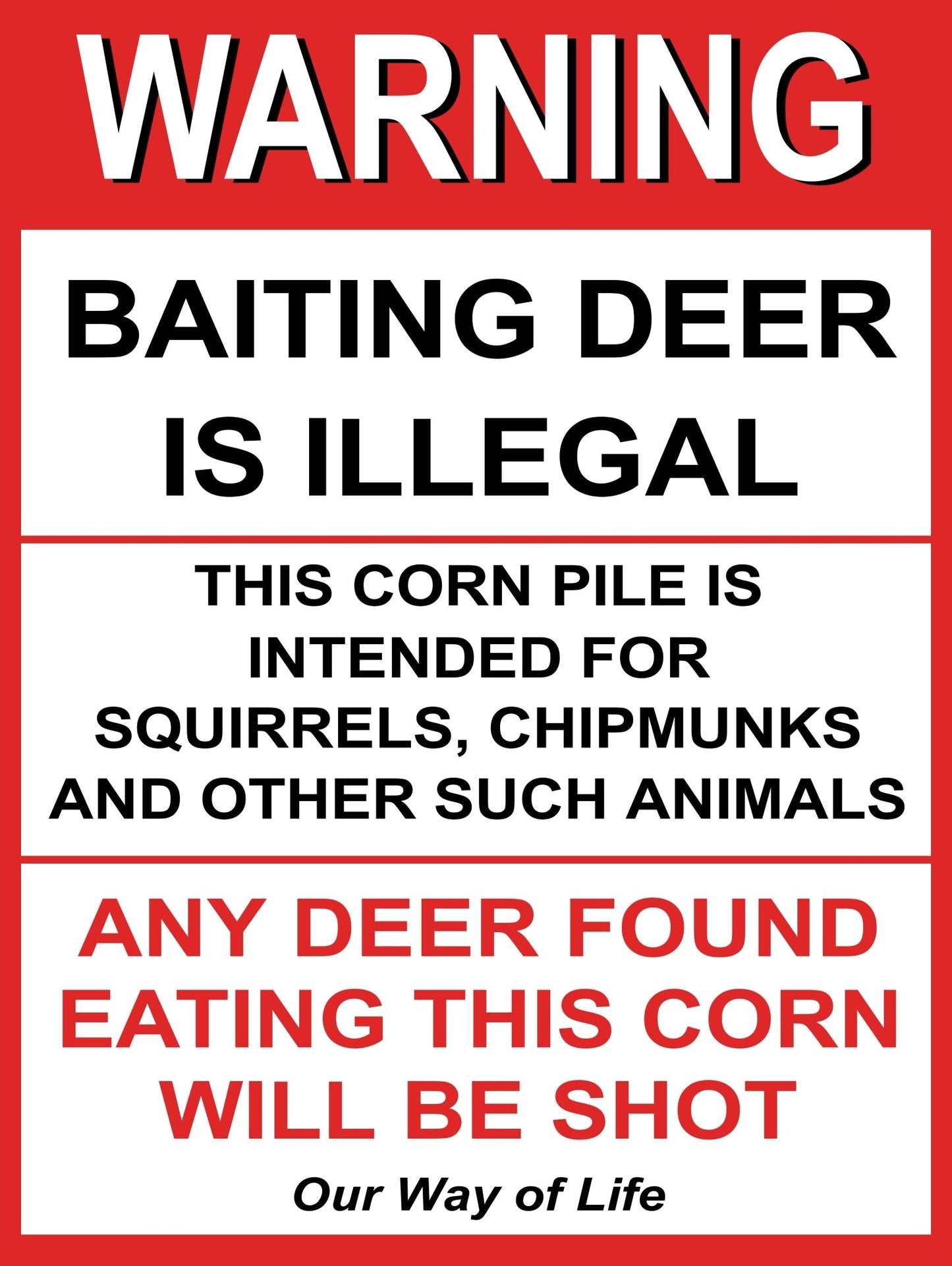 12" x 16" Metal Warning & Novelty Signs Outdoor Tin Wall Signs 91610SET - with Baiting Deer Is Illegal | Sold by Uncle Wiener's Wholesale