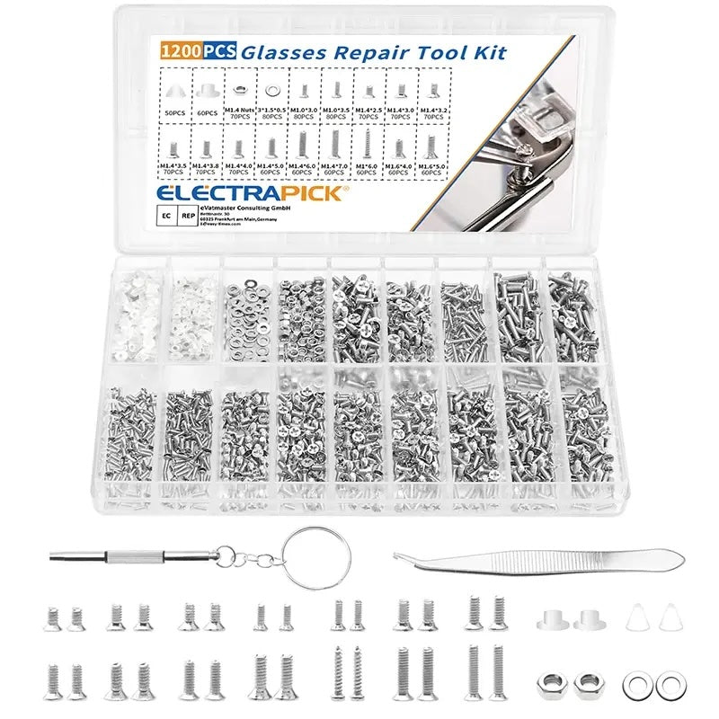 1200pcs Eyeglass Glasses Repair Screw and Nose Pad Kit FS010946 - with | Sold by Uncle Wiener's Wholesale