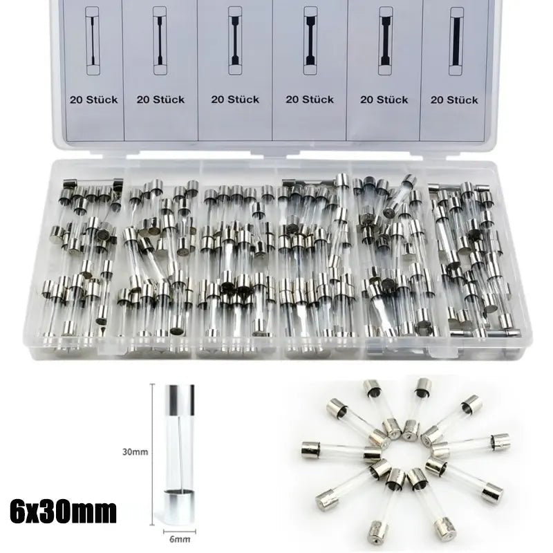 120pcs 6x30mm Fast - Blow Glass Tube Fuse Set for Car and Electronics FS070008 - 14 - with | Sold by Uncle Wiener's Wholesale
