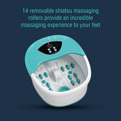 5-in-1 foot spa bath massager with digital controls and bubbles
Heated foot soak tub with removable massage rollers and splash guard
Acupressure rollers in foot spa for pain relief
Foot bath with bubbles, vibration and heating display
Foot spa for home use with heat and massage therapy