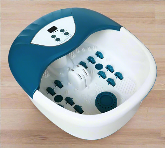 5-in-1 foot spa bath massager with digital controls and bubbles
Heated foot soak tub with removable massage rollers and splash guard
Acupressure rollers in foot spa for pain relief
Foot bath with bubbles, vibration and heating display
Foot spa for home use with heat and massage therapy