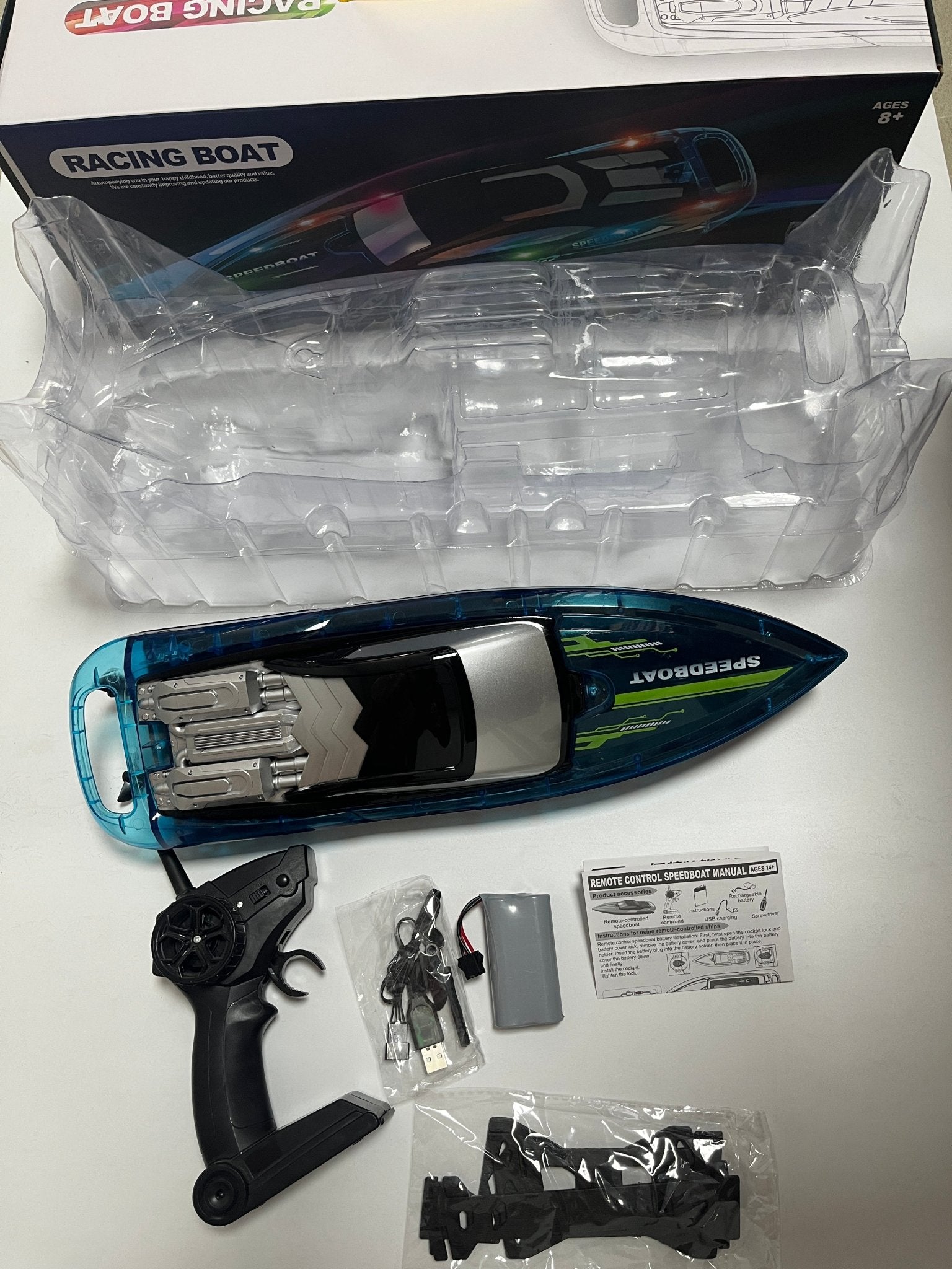 1:28 Scale 2.4G RC High - Speed Propeller Boat with Lights – 15 km/h, 1200mAh Battery, Long Range 100m – SKU 1896940S - with | Sold by Uncle Wiener's Wholesale