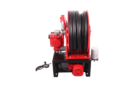 12V & 110V Diesel Fuel Transfer Pump with 50 FT Auto - Retractable Hose Reel - Auto - Retractable Fuel Transfer Hose Reel with 110 VOLT | Sold by Uncle Wiener's Wholesale