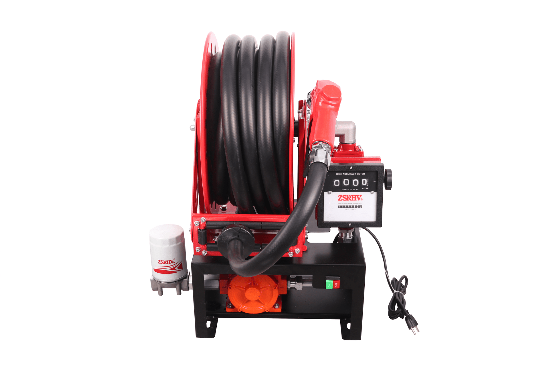 12V & 110V Diesel Fuel Transfer Pump with 50 FT Auto - Retractable Hose Reel - Auto - Retractable Fuel Transfer Hose Reel with 12 VOLT | Sold by Uncle Wiener's Wholesale