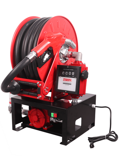 12V & 110V Diesel Fuel Transfer Pump with 50 FT Auto - Retractable Hose Reel - Auto - Retractable Fuel Transfer Hose Reel with 12 VOLT | Sold by Uncle Wiener's Wholesale