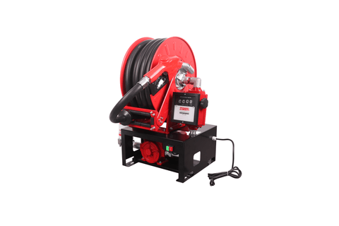 12V & 110V Diesel Fuel Transfer Pump with 50 FT Auto - Retractable Hose Reel - Auto - Retractable Fuel Transfer Hose Reel with 12 VOLT | Sold by Uncle Wiener's Wholesale