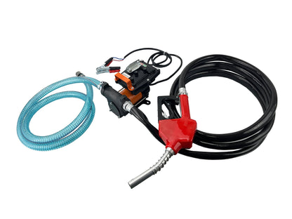 12V 15 GPM Fuel Transfer Pump with Auto Nozzle, Hoses &amp; 1" NPT Fittings for Diesel, Gasoline &amp; Kerosene DCEX60A - with | Sold by Uncle Wiener's Wholesale