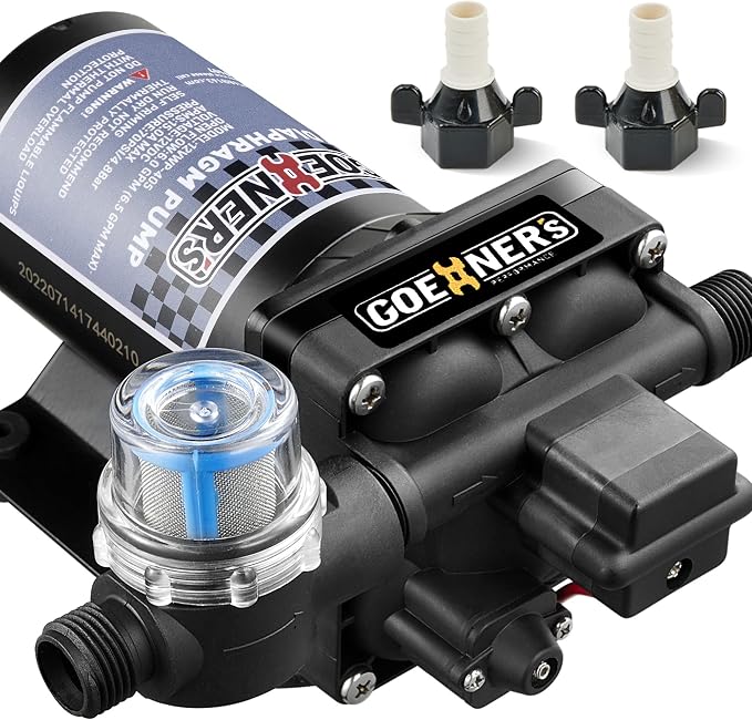 12V RV Fresh Water Pump 6.0 GPM 70 PSI Self-Priming Diaphragm Water Pump with Pressure Switch & Strainer for RV, Marine, Boat & Caravan - General Equipment with | Sold by Uncle Wiener's Wholesale