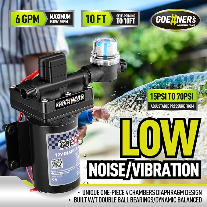 12V RV Fresh Water Pump 6.0 GPM 70 PSI Self-Priming Diaphragm Water Pump with Pressure Switch & Strainer for RV, Marine, Boat & Caravan - General Equipment with | Sold by Uncle Wiener's Wholesale