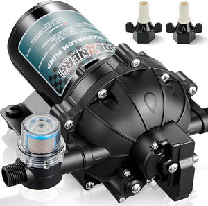 12V RV Fresh Water Pump 6.5 GPM 70 PSI – Self-Priming Diaphragm Water Pump with Pressure Switch & Strainer