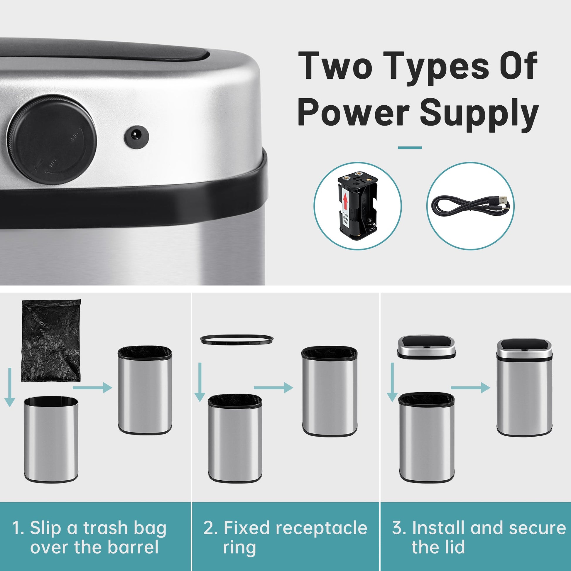 13 Gallon (50L) Automatic Touch - Free Kitchen Trash Can Stainless Steel AMSTC50 - with | Sold by Uncle Wiener's Wholesale
