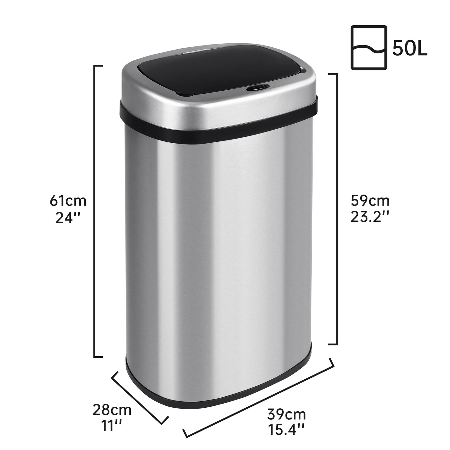 13 Gallon (50L) Automatic Touch - Free Kitchen Trash Can Stainless Steel AMSTC50 - with | Sold by Uncle Wiener's Wholesale
