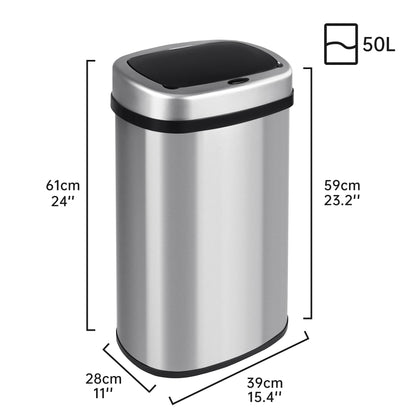 13 Gallon (50L) Automatic Touch - Free Kitchen Trash Can Stainless Steel AMSTC50 - with | Sold by Uncle Wiener's Wholesale