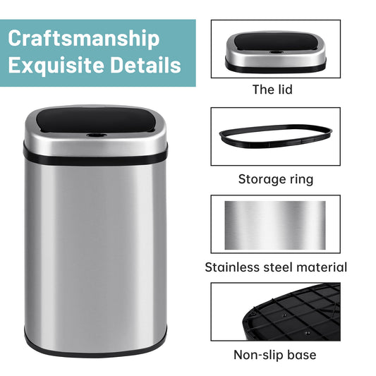13 Gallon (50L) Automatic Touch - Free Kitchen Trash Can Stainless Steel AMSTC50 - with | Sold by Uncle Wiener's Wholesale