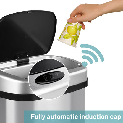 13 Gallon (50L) Automatic Touch - Free Kitchen Trash Can Stainless Steel AMSTC50 - with | Sold by Uncle Wiener's Wholesale