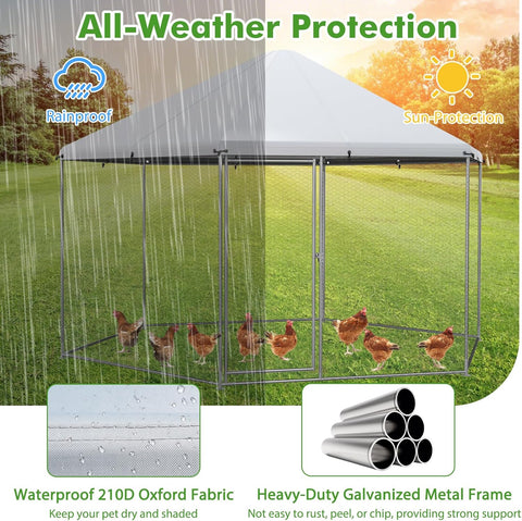 13ft Hexagon Walk - in Chicken Run with Roof Cover – Heavy Duty Outdoor Poultry Cage – 150631 - with | Sold by Uncle Wiener's Wholesale