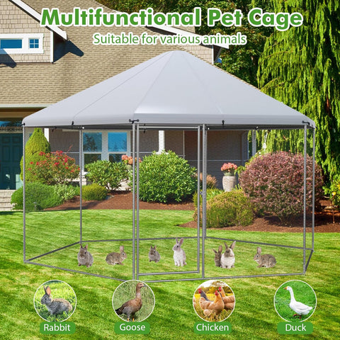 13ft Hexagon Walk - in Chicken Run with Roof Cover – Heavy Duty Outdoor Poultry Cage – 150631 - with | Sold by Uncle Wiener's Wholesale