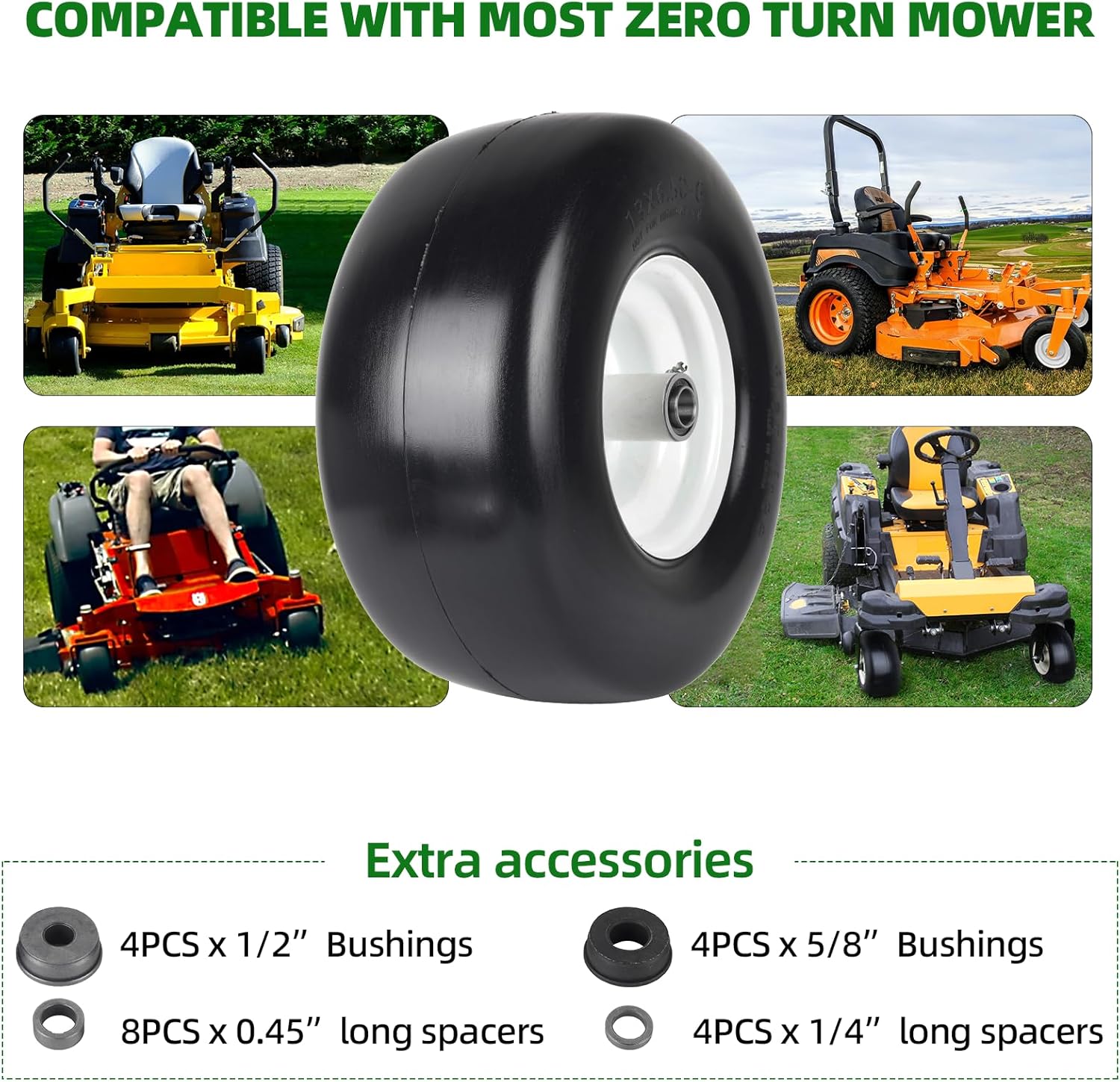 13x6.50 - 6 Lawn Mower Tires (2 - Pack) – Wide - Profile Tubeless Front Tires for Zero - Turn Mowers – T1365062PK - with | Sold by Uncle Wiener's Wholesale