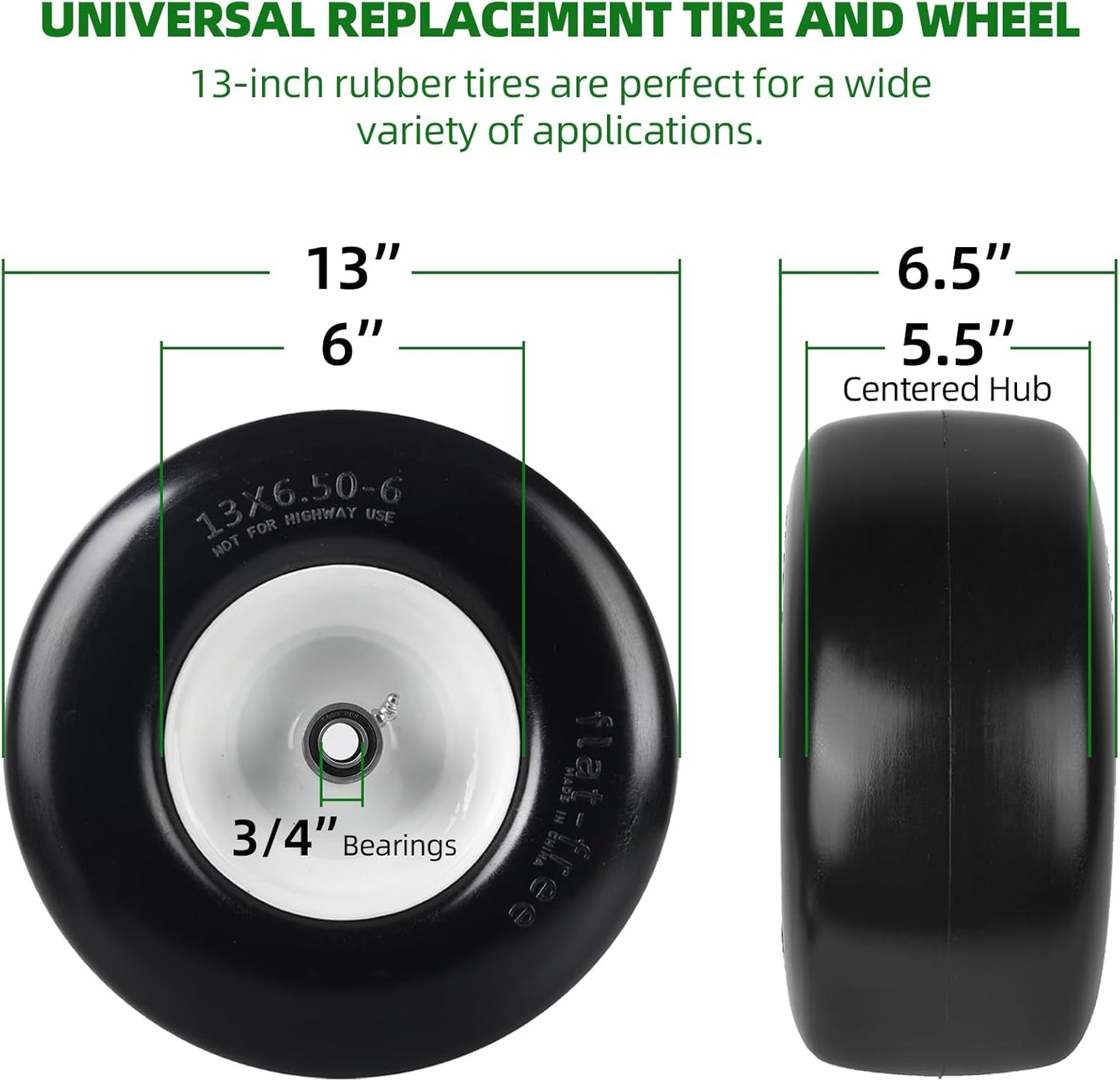 13x6.50 - 6 Lawn Mower Tires (2 - Pack) – Wide - Profile Tubeless Front Tires for Zero - Turn Mowers – T1365062PK - with | Sold by Uncle Wiener's Wholesale