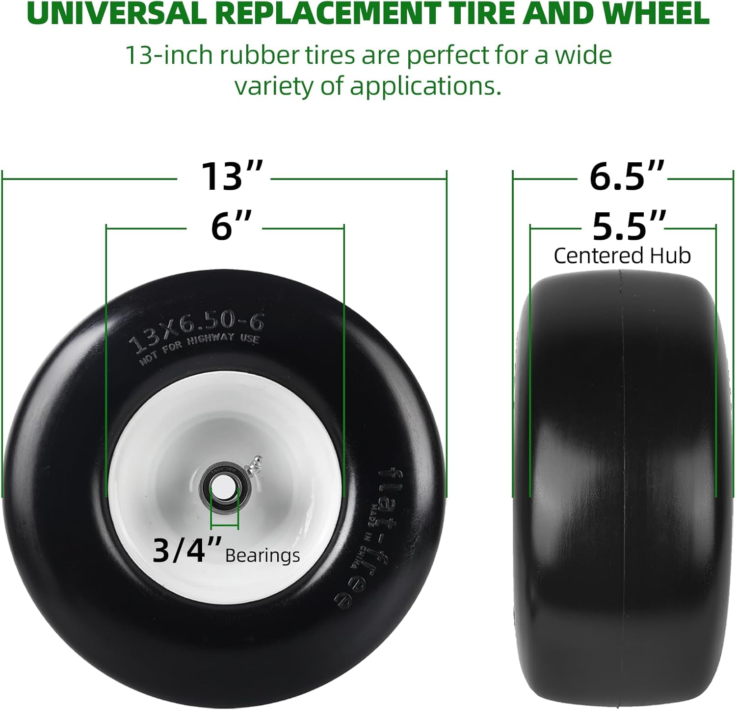 13x6.50 - 6 Lawn Mower Tires (2 - Pack) – Wide - Profile Tubeless Front Tires for Zero - Turn Mowers – T1365062PK - with | Sold by Uncle Wiener's Wholesale