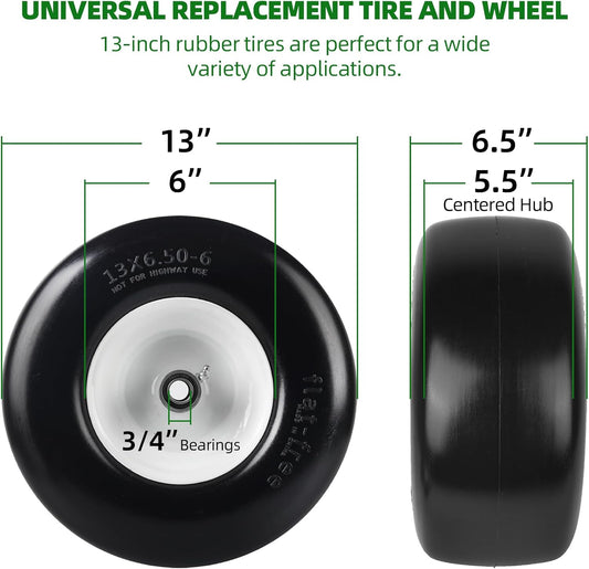 13x6.50 - 6 Lawn Mower Tires (2 - Pack) – Wide - Profile Tubeless Front Tires for Zero - Turn Mowers – T1365062PK - with | Sold by Uncle Wiener's Wholesale