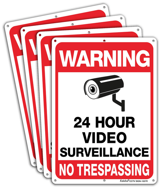 14" × 10" Aluminum Warning & Private Property Signs 4 - Pack – No Parking, No Trespassing, Video Surveillance, Beware of Dog Security Signs - with 4 - Pack Warning 24 - Hour Video Surveillance No Trespassing – 14" × 10" | Sold by Uncle Wiener's Wholesale