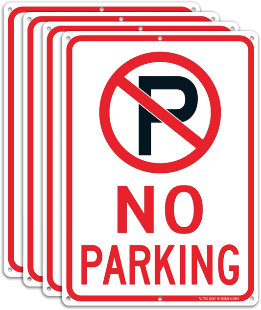 14" × 10" Aluminum Warning & Private Property Signs 4 - Pack – No Parking, No Trespassing, Video Surveillance, Beware of Dog Security Signs - with 4 - Pack No Parking Sign – 14" × 10" | Sold by Uncle Wiener's Wholesale