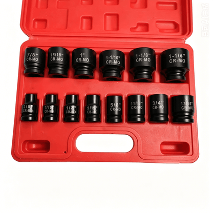 14 - Piece 1/2" Drive SAE Shallow Impact Socket Set – Chrome Vanadium Steel | S1153 - General Equipment with | Sold by Uncle Wiener's Wholesale
