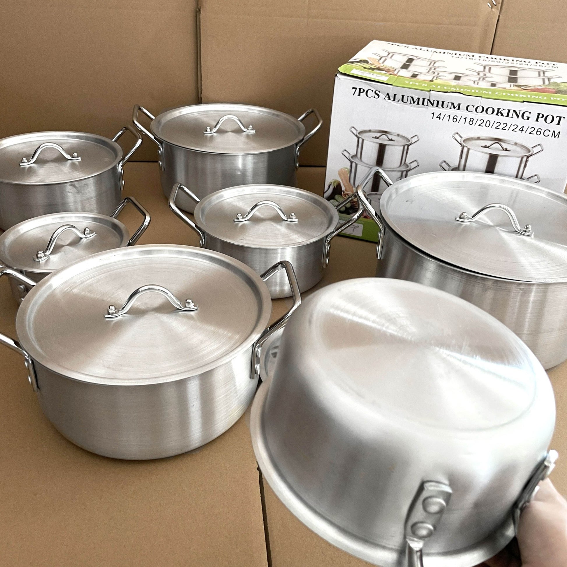 14-Piece Aluminum Cookware Set with Lids Stainless Steel Handles TKQQ46 - with | Sold by Uncle Wiener's Wholesale
